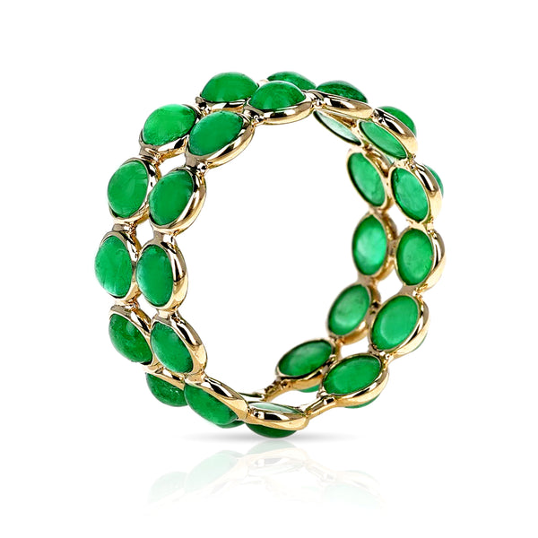Round Emerald Double Band, 18K Yellow Gold