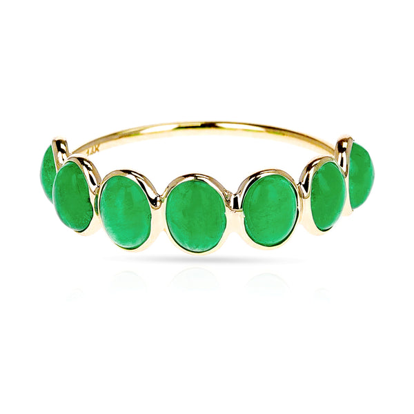 Oval 7 Emerald Cabochon Band, 18K Yellow Gold