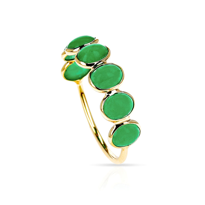 Oval 7 Emerald Cabochon Band, 18K Yellow Gold