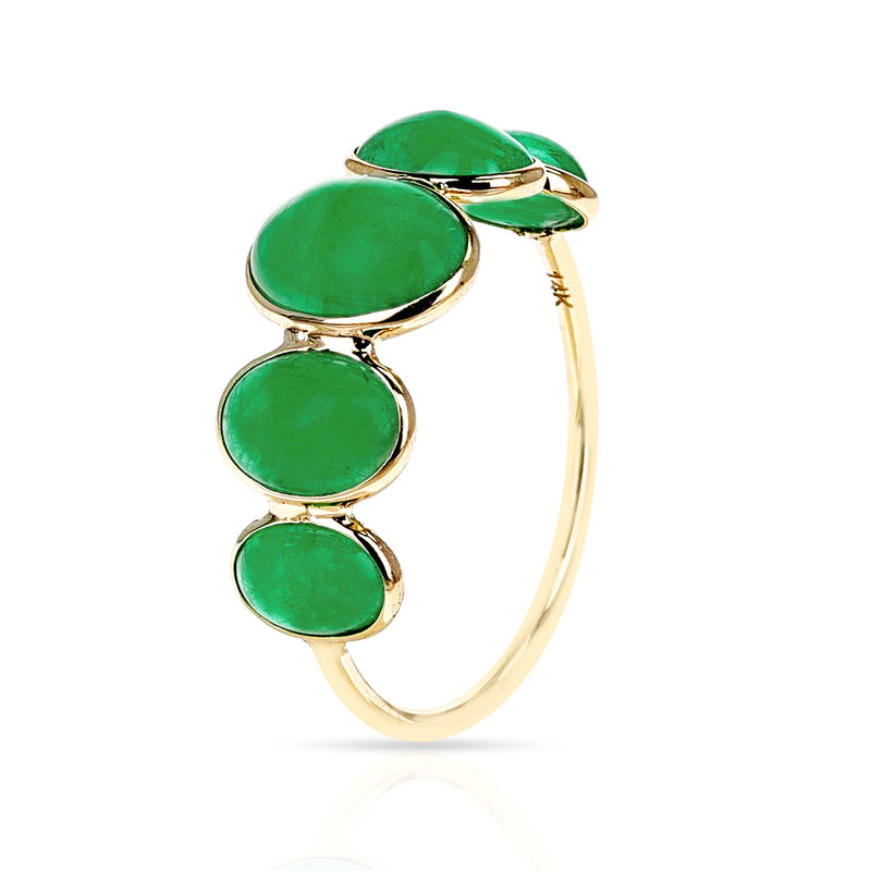 Oval 5 Emerald Cabochon Band, 18K Yellow Gold