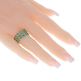 Oval Emerald Cabochon Triple Band, 18K Yellow Gold