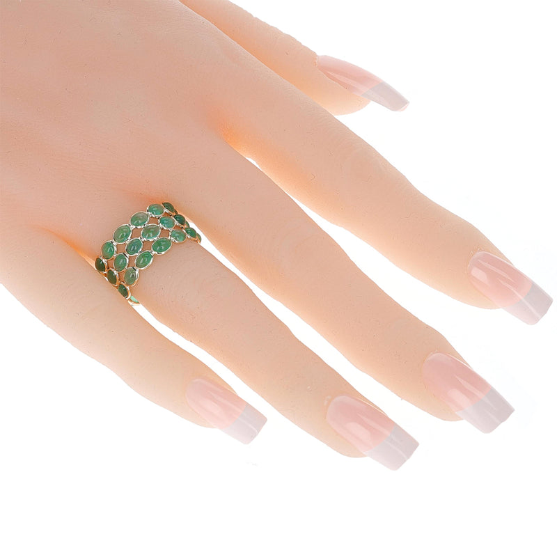 Oval Emerald Cabochon Triple Band, 18K Yellow Gold