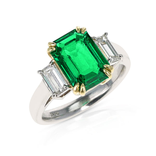 2.40 ct. AGL Colombian Rectangular-Cut Emerald Engagement Ring with Diamonds