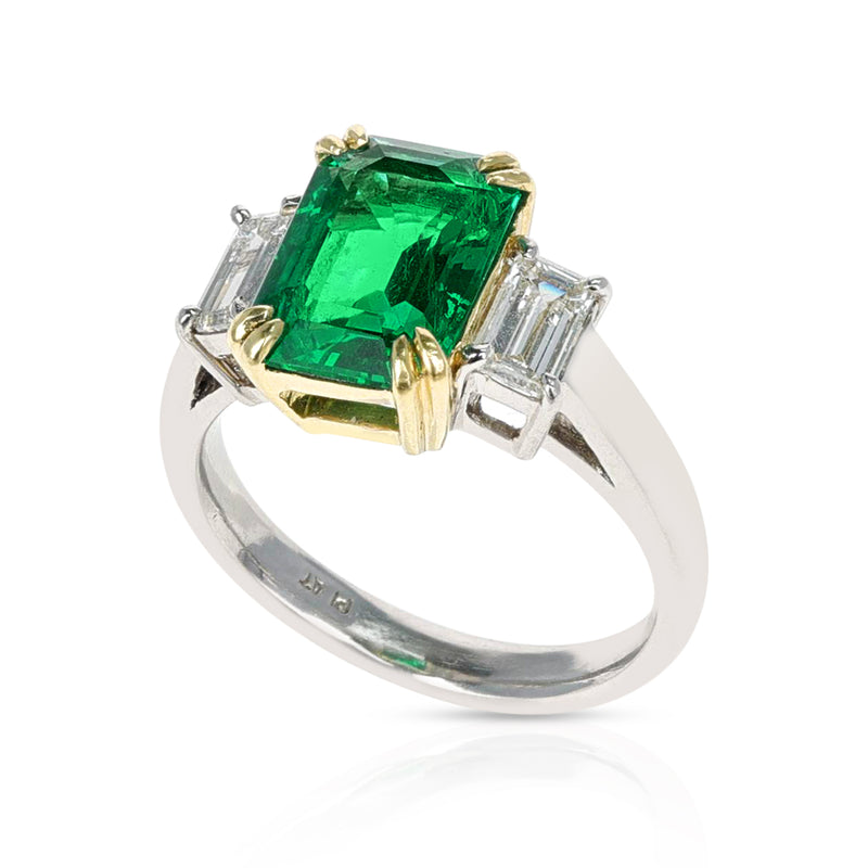 2.40 ct. AGL Colombian Rectangular-Cut Emerald Engagement Ring with Diamonds