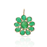 Pear and Round Emerald Floral Pendant, 18K Yellow Gold