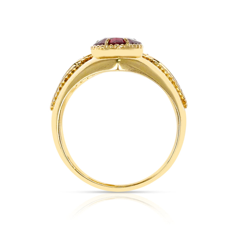 Emerald and Ruby Heart Ring with Diamonds, 18k