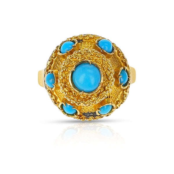 Turquoise Cabochon and Gold Ring, Part of Set
