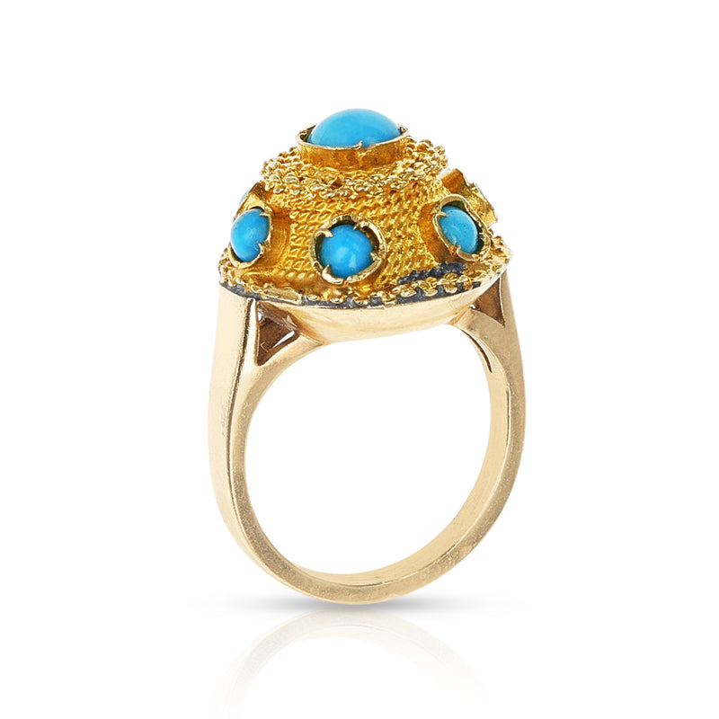 Turquoise Cabochon and Gold Ring, Part of Set