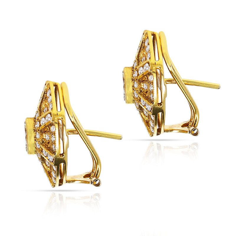 Curved Diamond and Yellow Gold Earrings, 18 Karat