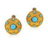 Turquoise Cabochon and Gold Earring, Part of Set