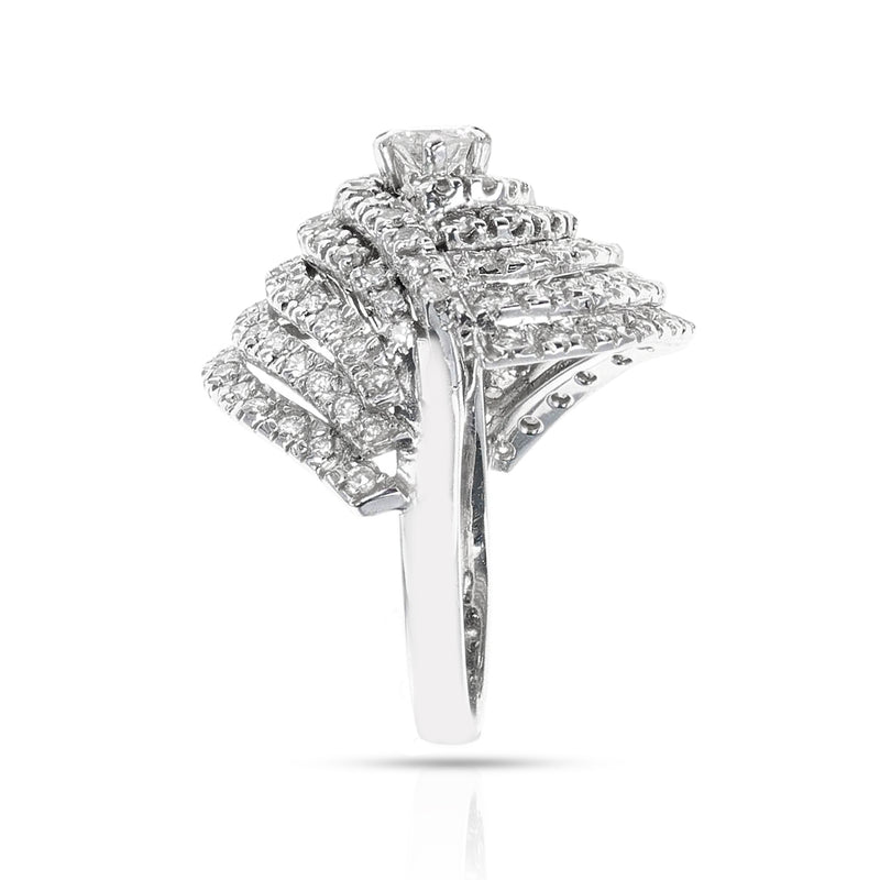 Center Round Diamond with Diamond Layered Cocktail Ring, 18k