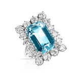 11.50 ct. Emerald-Cut Aquamarine and Diamond Cocktail Ring, 18K