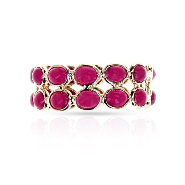 Oval Ruby Cabochon Double Band, 18K Yellow Gold