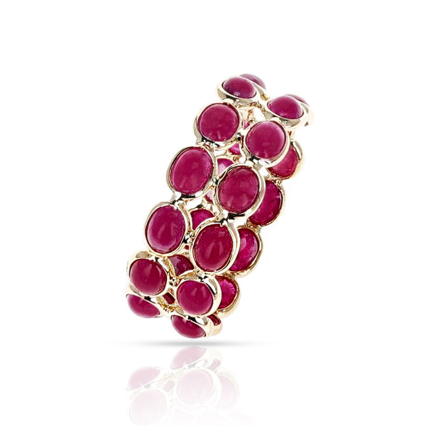 Oval Ruby Cabochon Double Band, 18K Yellow Gold