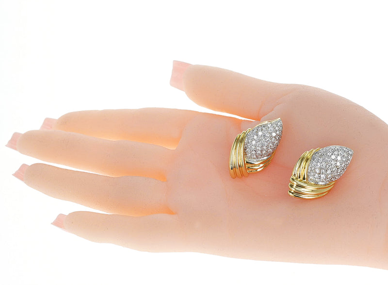 Leaf-Style Diamond Cocktail Earrings, 18K Yellow Gold