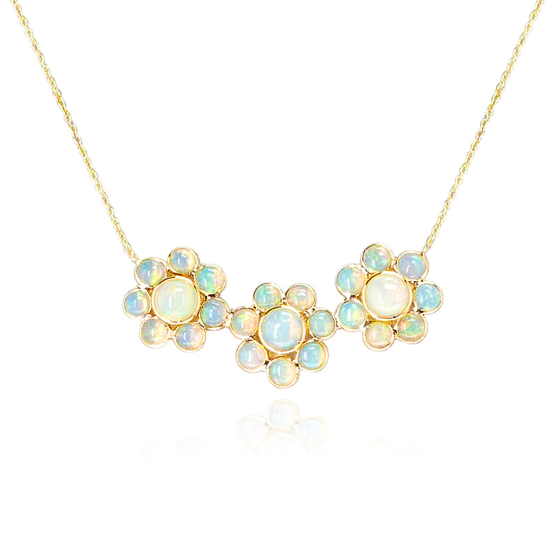 Three Floral Opal Cabochon Necklace, 18K