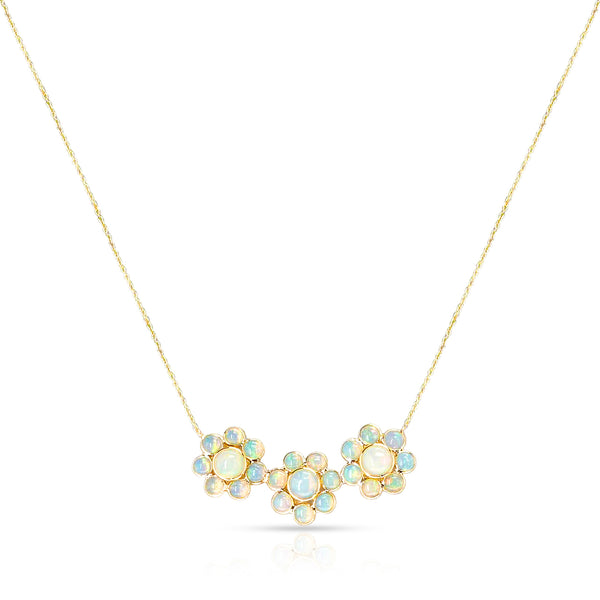 Three Floral Opal Cabochon Necklace, 18K