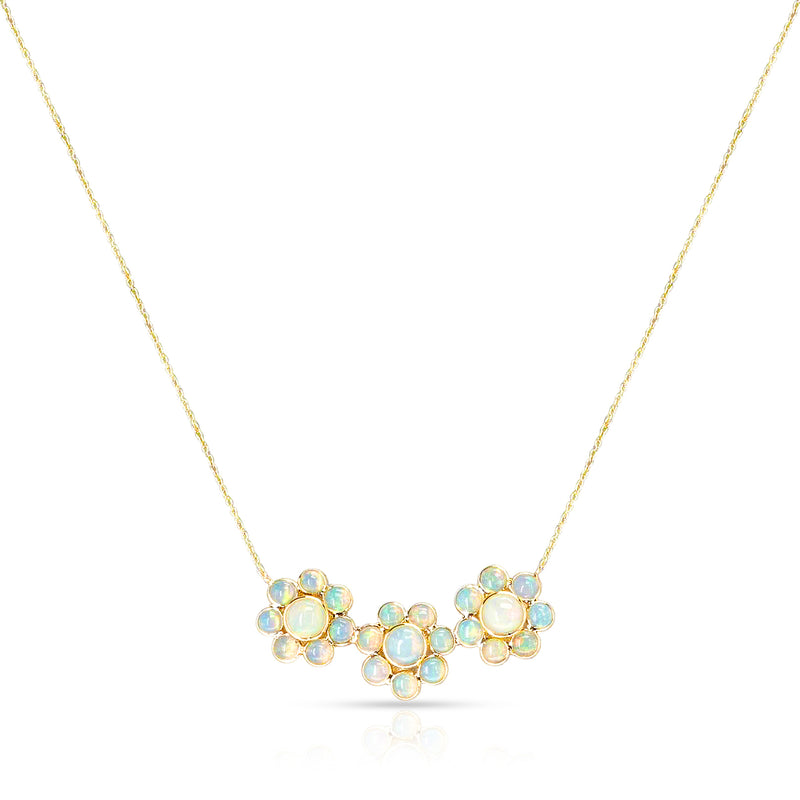 Three Floral Opal Cabochon Necklace, 18K