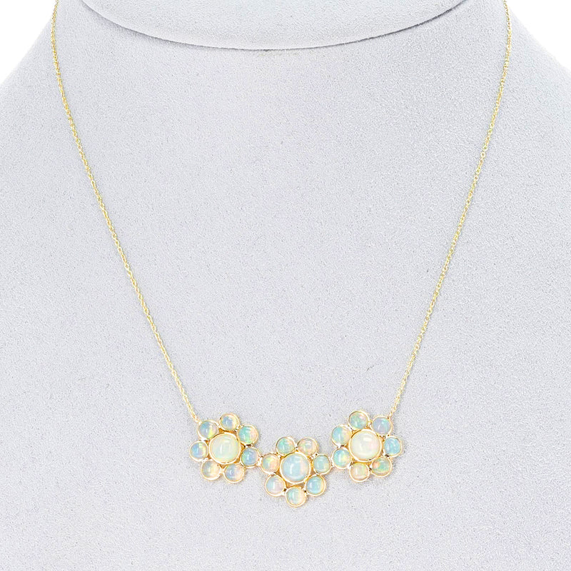 Three Floral Opal Cabochon Necklace, 18K