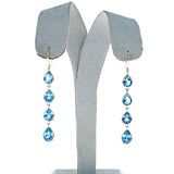 Four Pear Shape Blue Topaz Dangling Earrings, 18K