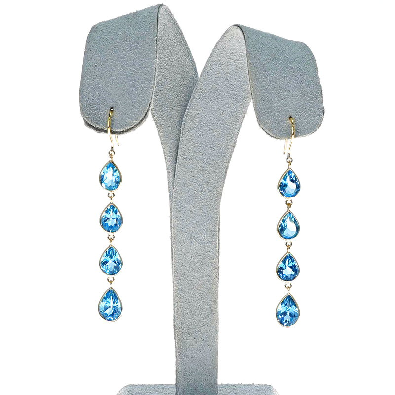 Four Pear Shape Blue Topaz Dangling Earrings, 18K