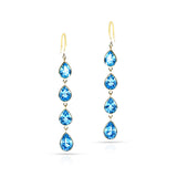 Four Pear Shape Blue Topaz Dangling Earrings, 18K