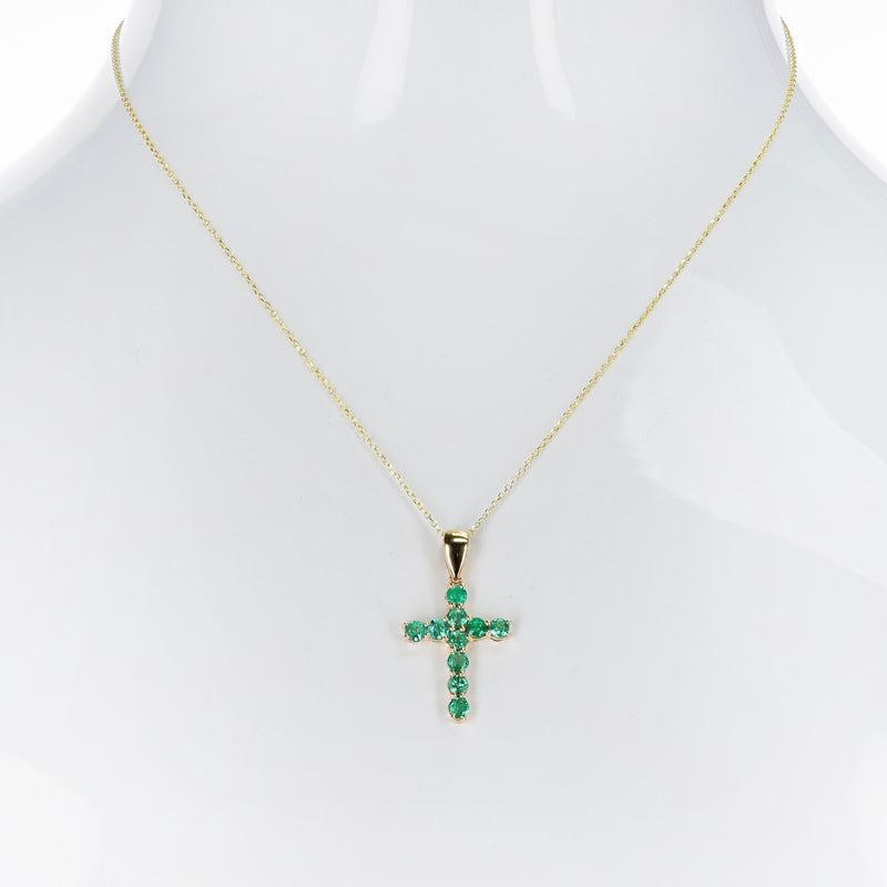 Gemstone Cut-Stone Cross Pendant, 18k