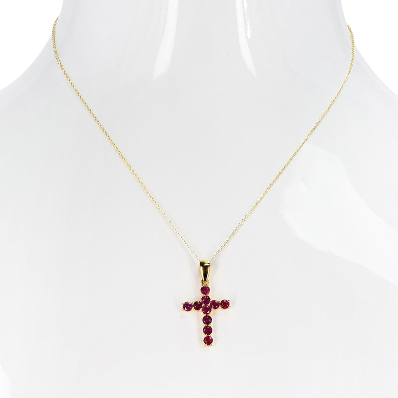 Gemstone Cut-Stone Cross Pendant, 18k