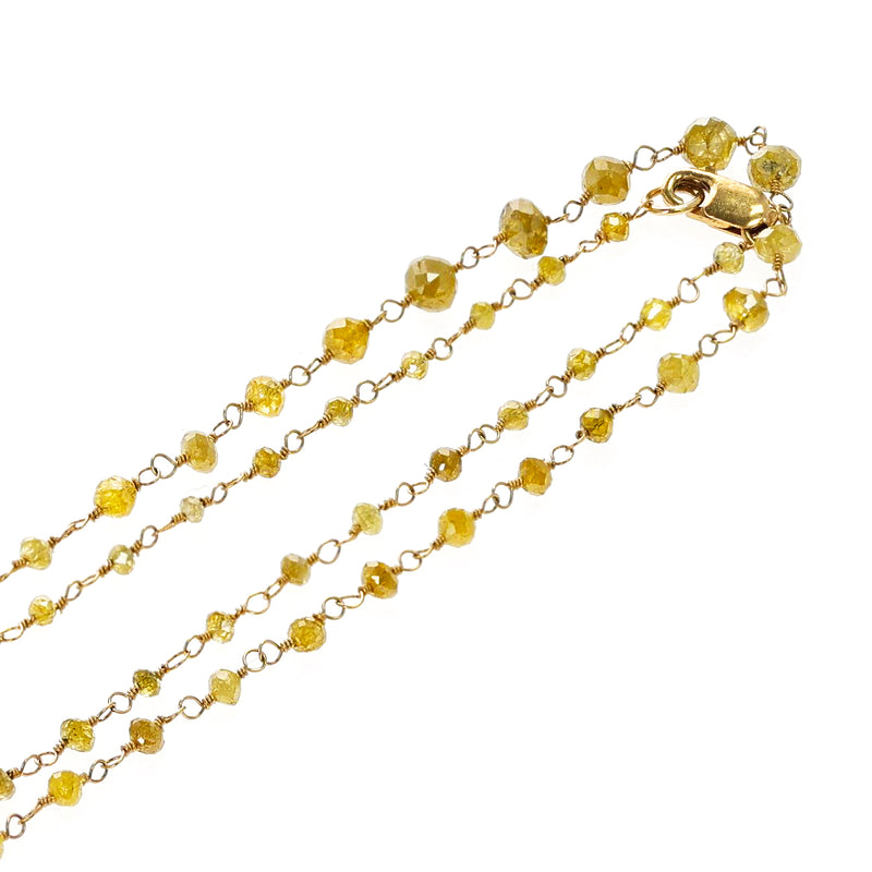 Yellow Diamond Faceted Beads Wire Wrap Necklace 40", 18K