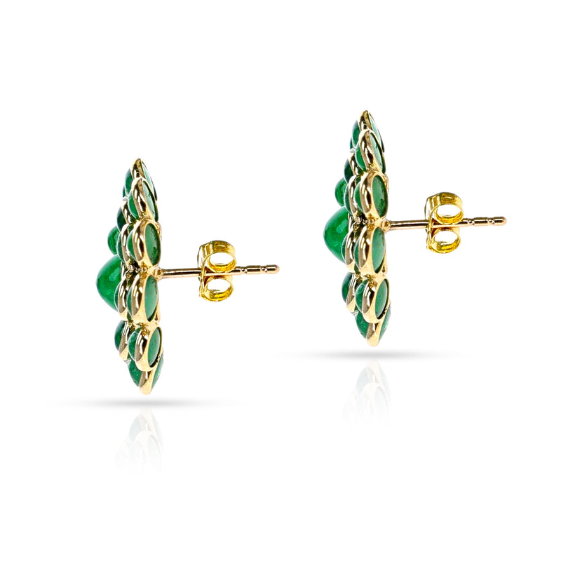 Emerald Cabochon Floral Earrings, 18K