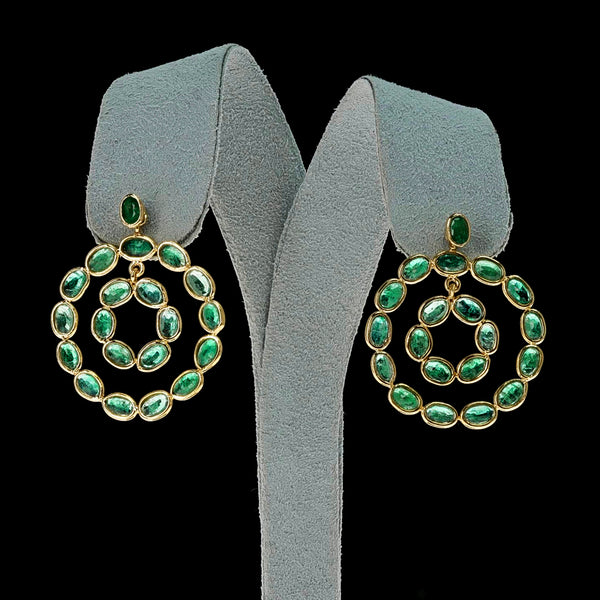 Convertible Studs and Double Circle Cocktail Emerald Earrings, 18K