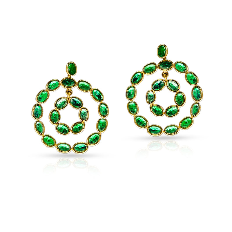 Convertible Studs and Double Circle Cocktail Emerald Earrings, 18K