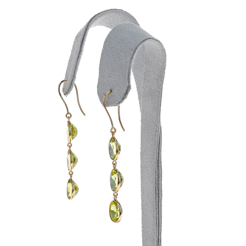 Three Oval Peridot Dangling Earrings, 18K