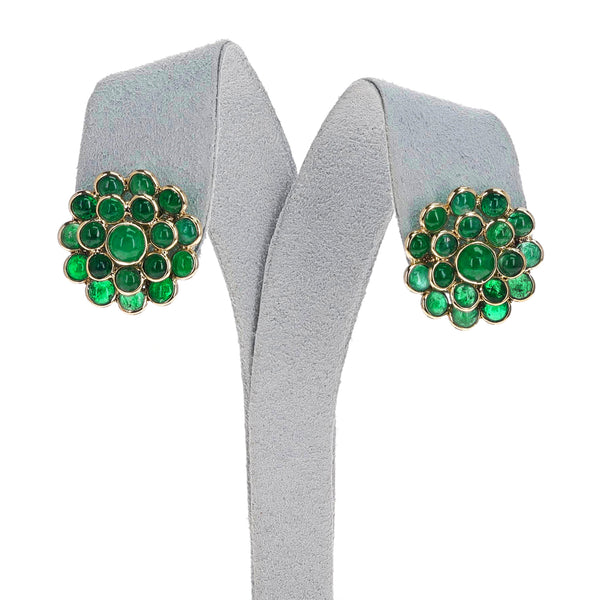Emerald Cabochon Floral Earrings, 18K