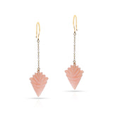 Carved Pink Opal Dangling Earrings, 18K