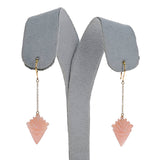 Carved Pink Opal Dangling Earrings, 18K
