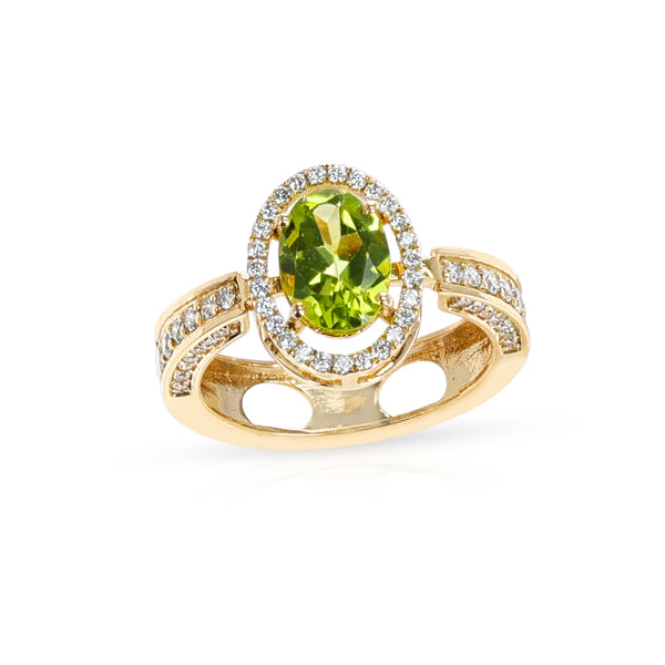 Convertible Pendant and Ring with Peridot and Diamonds, 18K