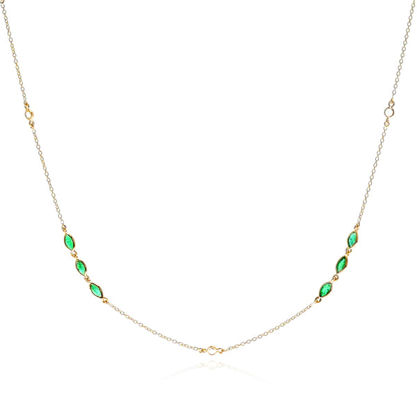 Marquise Emerald and Diamond Rose Cut Necklace, 18K