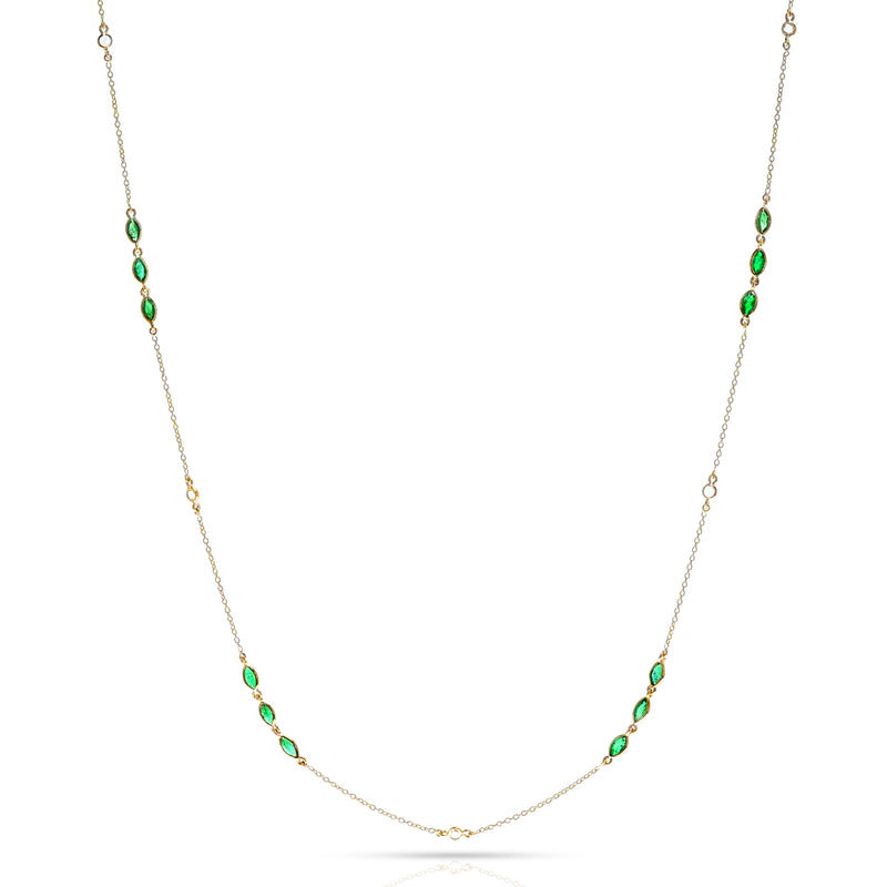 Marquise Emerald and Diamond Rose Cut Necklace, 18K