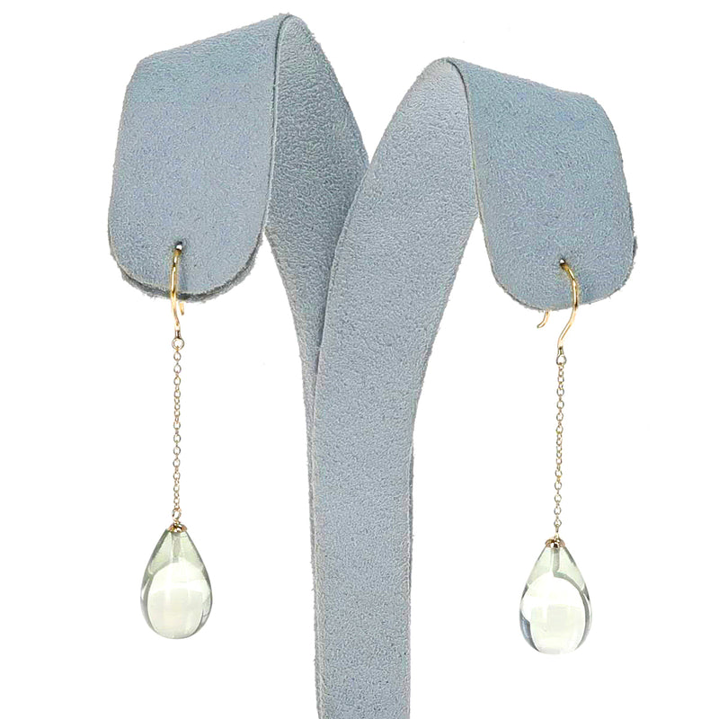 Smooth Green Amethyst Drop Dangling Earrings, 18K