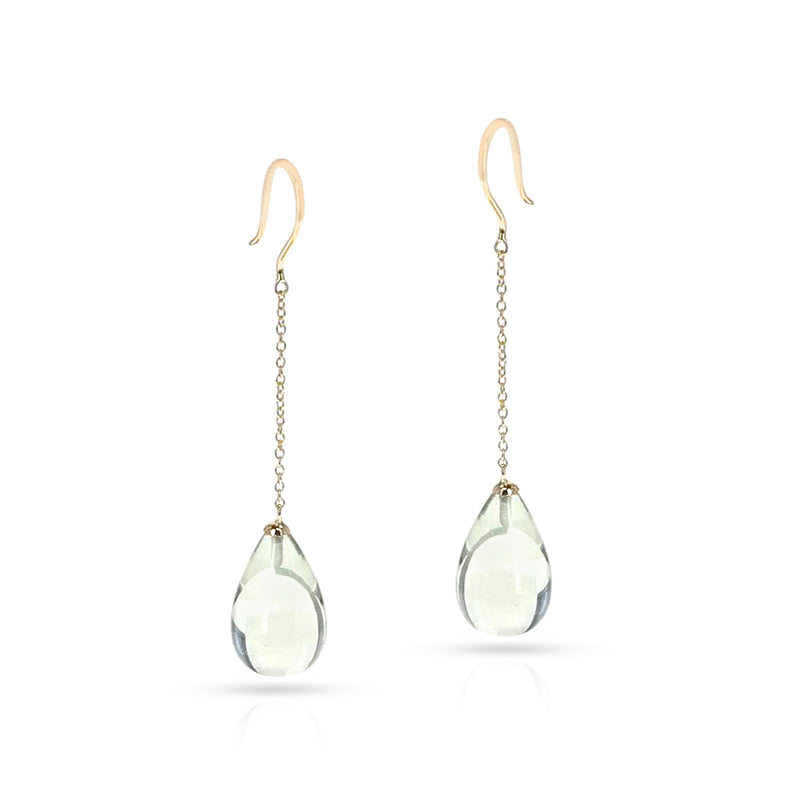 Smooth Green Amethyst Drop Dangling Earrings, 18K