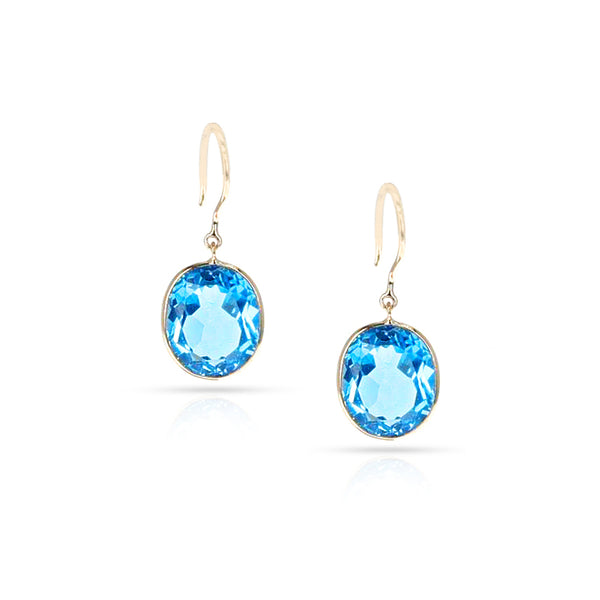 Large Oval Blue Topaz Earrings, 18K