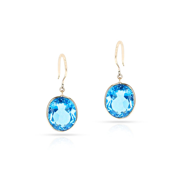 Large Oval Blue Topaz Earrings, 18K