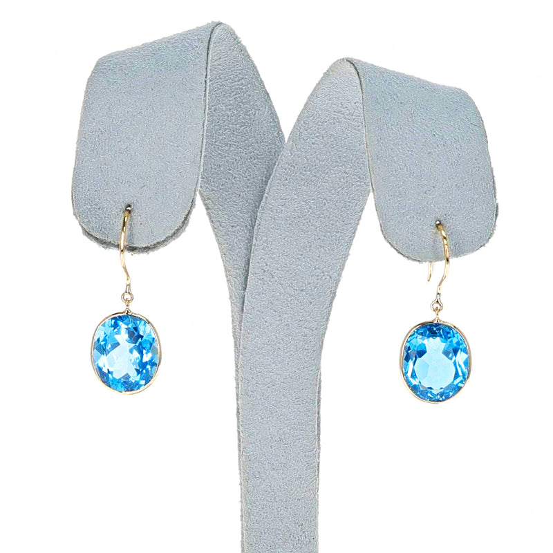 Large Oval Blue Topaz Earrings, 18K