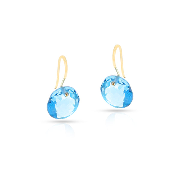 Blue Topaz Round Faceted Earrings, 18K