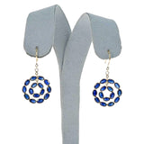 Double Circle Blue Sapphire with Diamond Rose Cut Earring, 18K