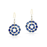 Double Circle Blue Sapphire with Diamond Rose Cut Earring, 18K