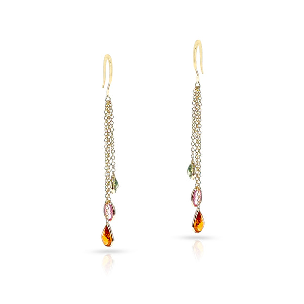 Multi-Sapphire Pear Trio Dangling Earrings, 18K