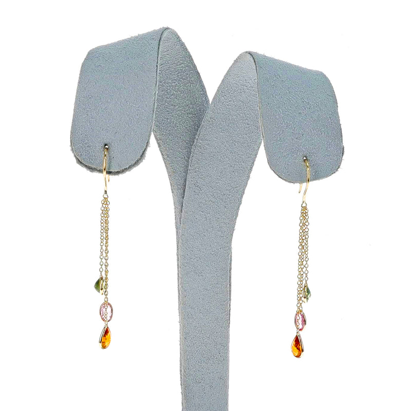 Multi-Sapphire Pear Trio Dangling Earrings, 18K