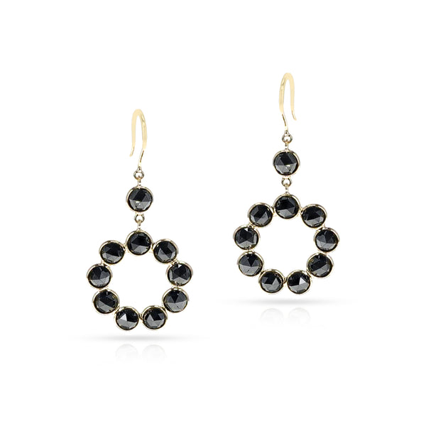 Black Diamond Circle Earrings, 18K